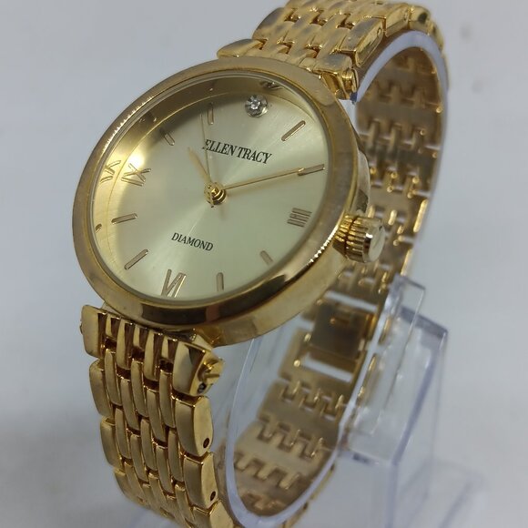 Ellen Tracy ET8065 Women's 32mm Gold Tone Diamond Dial Watch + Bracelet Set - Picture 1 of 11